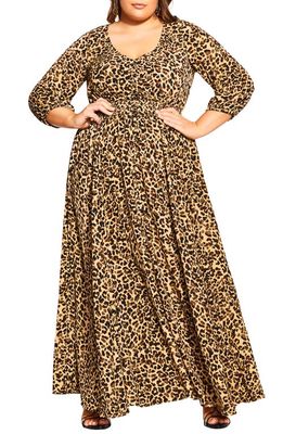 City Chic Sarah Leopard Print Smock Waist Maxi Dress
