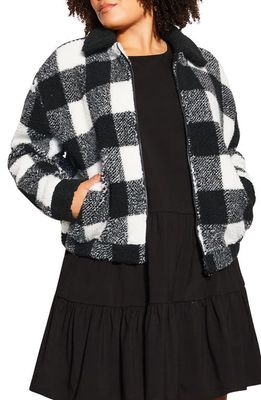 City Chic Scottie High Pile Fleece Jacket in Black Check