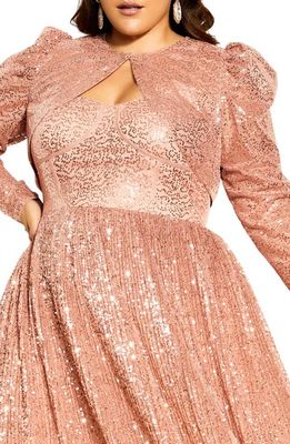 City Chic Sequin Sheer Crop Jacket in Rose Gold