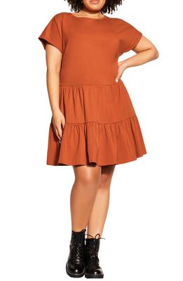 City Chic Seraphina Tiered Stretch Cotton Minidress in Toffee