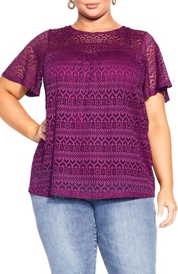 City Chic Serenity Lace Top in Magenta