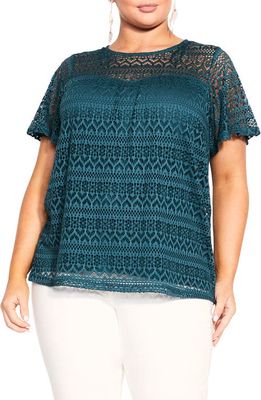City Chic Serenity Lace Top in Teal