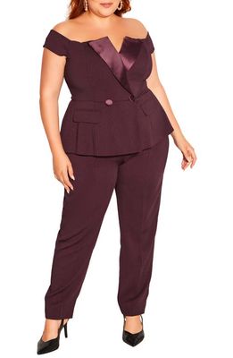 City Chic Sexy Off the Shoulder Jumpsuit in Bordeaux