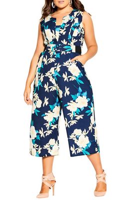 City Chic Shibuya Floral Print Crop Jumpsuit