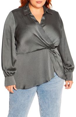 City Chic Simple Luxury Faux Wrap Top in Slate