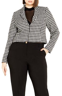 City Chic Skylar Houndstooth Crop Jacket in Black/White Check