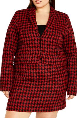 City Chic Skylar Houndstooth Crop Jacket in Red/Black Check