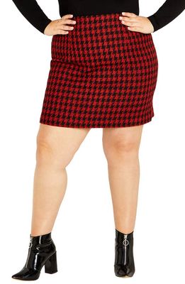 City Chic Skylar Houndstooth Skirt in Red Black Check