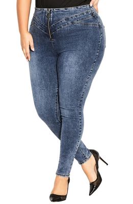 City Chic Sofia Exposed Zip Fly High Waist Skinny Jeans in Mid Denim