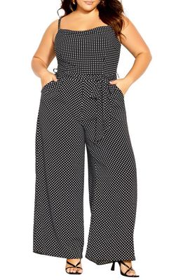 City Chic Sophia Dot Print Jumpsuit in Mono Spot