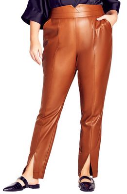City Chic Sophia Faux Leather Split Pants in Ginger
