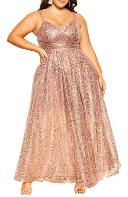 City Chic Sophia Sequin Sleeveless Dress in Rose Gold