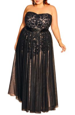 City Chic Strapless Tulle Ballgown in Black