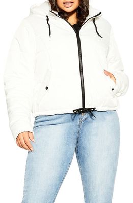 City Chic Streetwise Hooded Puffer Jacket in Ivory