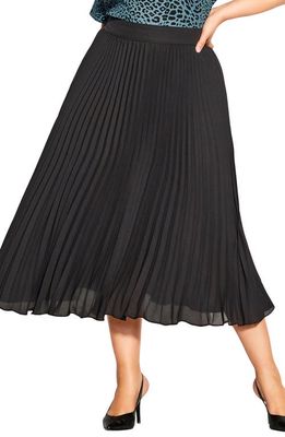 City Chic Sutton Pleated Midi Skirt in Black