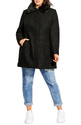 City Chic Sweet Dreams Removable Faux Fur Collar Coat in Black