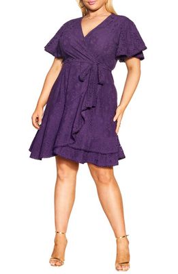 City Chic Sweet Luv Lace Faux Wrap Dress in Petunia