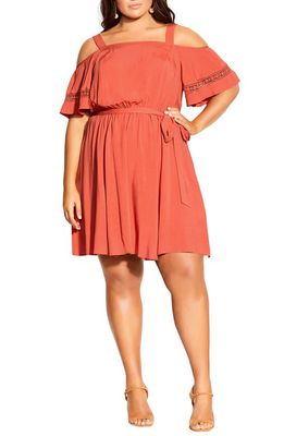 City Chic Trim Off the Shoulder Dress in Koi