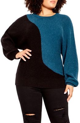 City Chic Two-Tone Sweater in Teal/Black