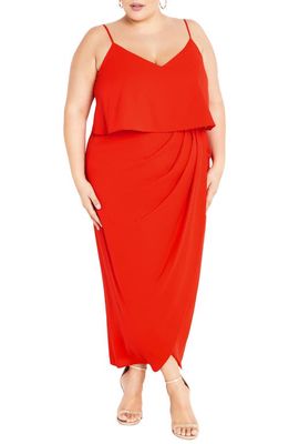 City Chic V-Neck Overlay Gown in Fire Cracker