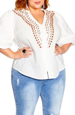 City Chic Vacation Beaded Cotton Blouse in Ivory