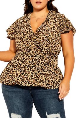 City Chic Valarie Animal Faux Wrap Top in Leopard
