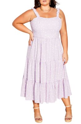 City Chic Victoria Tiered Gingham Sundress in Gingham Daisy