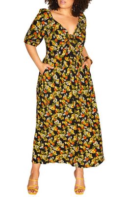 City Chic Villa Floral Tie Maxi Dress in Sunset Floral
