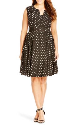 City Chic 'Vintage Veronica' Dot Print Belted Fit & Flare Dress in Spot