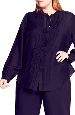 City Chic Vogue Lace Pintuck Shirt in Black