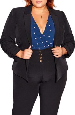 City Chic Women's Layla Ruched Sleeve Blazer in Black