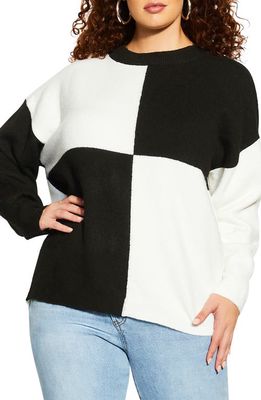 City Chic Zoey Colorblock Sweater in Black/Ivory