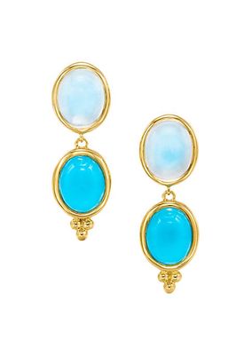 Cl Color 18K Yellow Gold, Turquoise & Blue Moonstone Double-Drop Earrings
