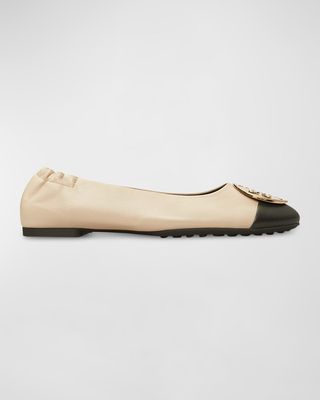 Claire Cap-Toe Leather Medallion Ballerina Flats