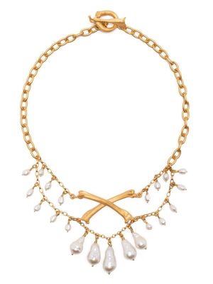 Claire English Plundered pearl & crossbones necklace - Gold