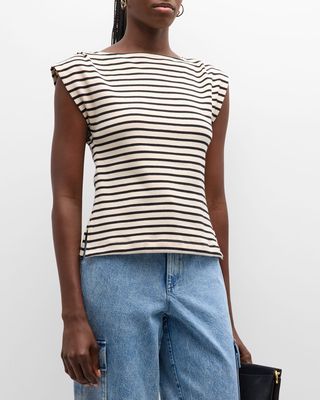 Claire Organic Cotton Stripe Cap-Sleeve Top