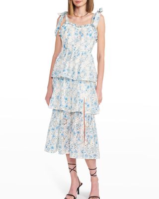 Claire Tiered Embroidered Eyelet Midi Dress