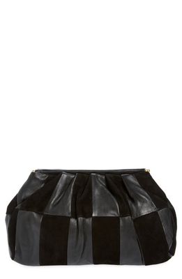 Clare V. Belle Leather Clutch in Black Suede /Nappa Patchwork