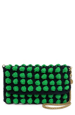 Clare V. Claudette Knit Clutch in Black/green Crochet Popcorn