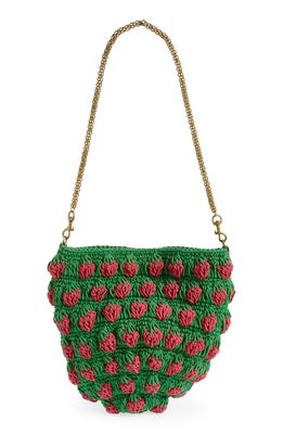 Clare V. Fraise Shoulder Bag in Green And Red Crochet Popcorn