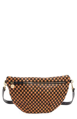 Clare V. Grande Checkerboard Woven Leather Belt Bag in Black/Natural Woven Checker