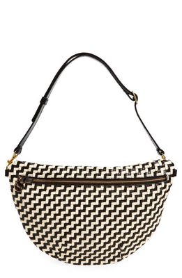 Clare V. Grande Woven Leather Convertible Belt Bag in Black And Cream Woven Zig-Zag