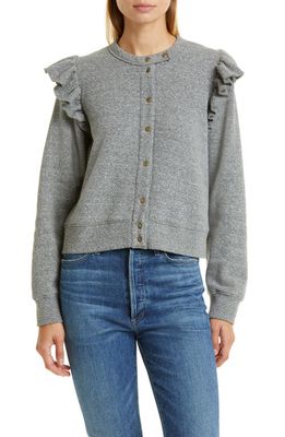 Clare V. Le Snap Ruffle Shoulder Cotton Blend Sweatshirt in Grey