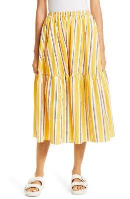 Clare V. Manon Awning Stripe Tiered Cotton Skirt in Marigold Multi Awning