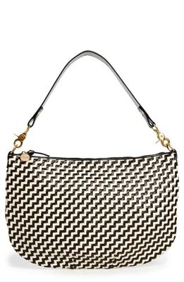Clare V. Moyen Woven Leather Messenger Bag in Black And Cream Woven Zig-Zag