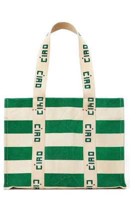 Clare V. Noemie Stripe Cotton Canvas Tote in Palm Green /canvas Stripe 