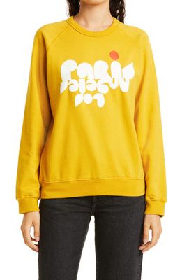 Clare V. Paris Los Angeles Cotton Graphic Sweatshirt in Marigold W/Cream And Bright