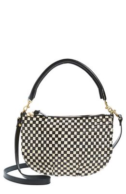 Clare V. Petit Moyen Woven Leather Messenger Bag in Black And Cream Woven Checker