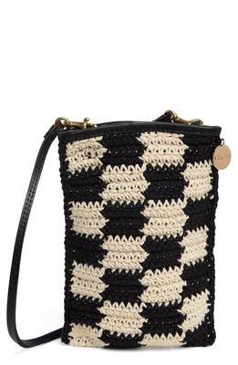 Clare V. Poche Knit Crossbody Bag in Black And Cream Checker