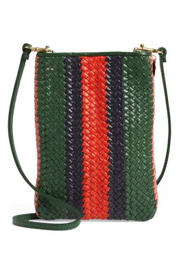 Clare V. Poche Woven Leather Crossbody Bag in Evergreen Multi